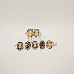 Vintage Many Faces of Selro Selini Figural Bracelet & Matching Clip-on Earrings