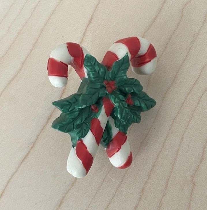 Vintage Candy Cane Mistletoe Christmas Party Brooch Pin