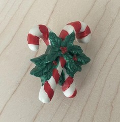 Vintage Candy Cane Mistletoe Christmas Party Brooch Pin
