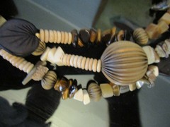 Vintage Chunky Statement Runway Horn Bone Tiger Eye Shell Ethnic Tribal Necklace