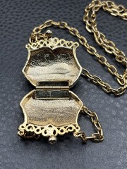 Vintage Bird Peacock Locket Purse Pendant Gold Tone Necklace Chain 24”