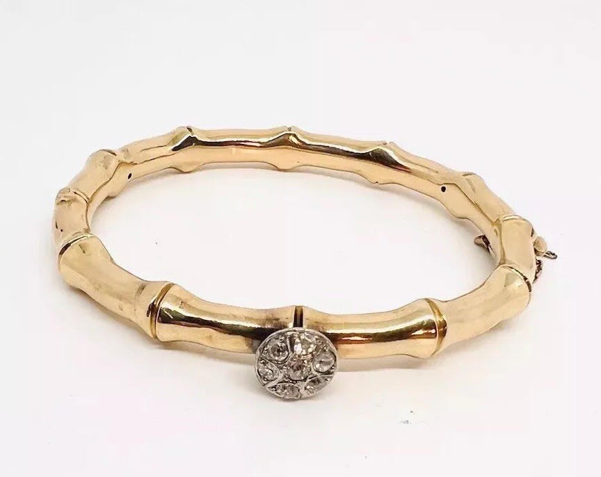 Victorian 15ct 15k Gold Rose Cut Diamond Bangle Bracelet 19.34g Antique Jewelry