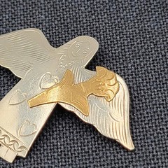 Vintage Angel Brooch Brass Mexico Silver 1.75″ Christmas