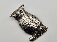 Vintage .925 Sterling Silver Great Horned Owl Brooch Pin Necklace Pendant Signed