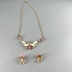 Vtg Rhinestone Marbled Opalescent Butterfly Collar Necklace & Earrings As Is