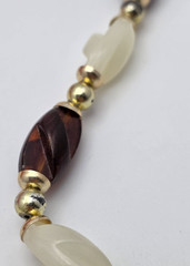 Vintage Faux Amber Milky Lucite Twisted Bead Necklace Gold Tone 30 In