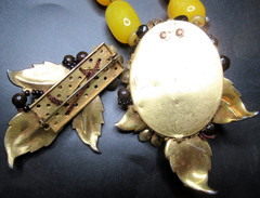MIRIAM HASKELL RARE Enamel Leaves Glass Bead Necklace Brooch Set BOOK PIECE!
