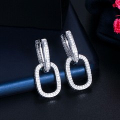 Cuban Link Drop Dangle Earrings 2.3 Ct Simulated Diamond 14K White Gold Over
