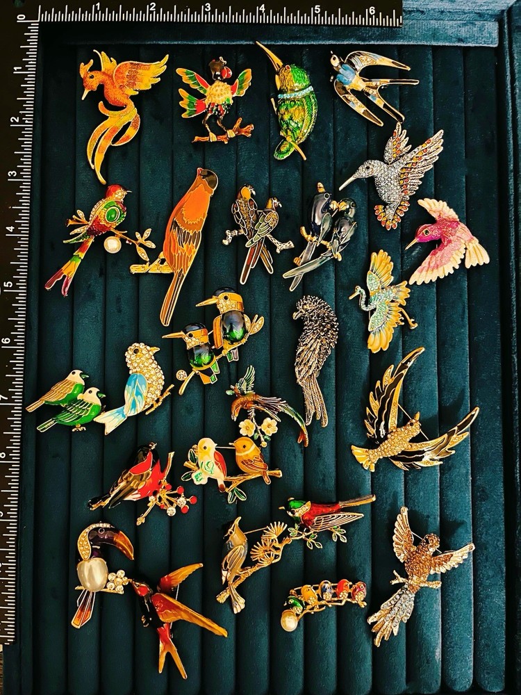 Lot of 25 Bird Rhinestone Enamel Parrot Hummingbird Colorful Jewelry Set