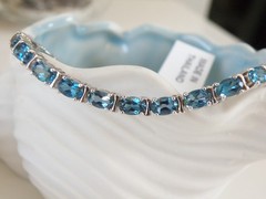New Sterling Silver 925 Natural Heated London Blue Topaz Tennis Bracelet Fits 7″