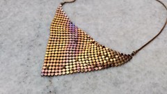 Vintage pendant with chain, golden tone metal