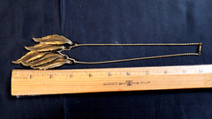 Vintage Gold Tone Feather Necklace 16” with Spring Tension Clasp