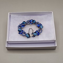 Vintage Juliana D&E 5 Link Bracelet Blue AB Rhinestones Moonglow Cat Eyes Sz 6.5