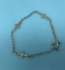 Vintage Sterling Silver Simple Religious Linked Cross 7 Inch Bracelet 2.8g