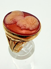 Antique 14Kt Solid Yellow Gold Heavy Carnelian Cameo Bearded Man Ring 10g S11