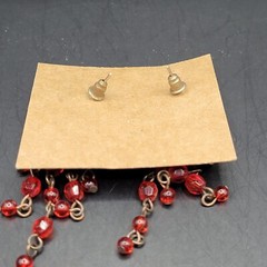 Ornate Red and Copper Chandelier Post Dangle Shoulder Duster Earrings 2.5″