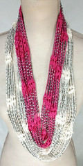 3 Crochet Beaded NECKLACES Bold BOHO Colorful Blue Pink White 30″ 38″ 38″