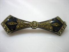 ANTIQUE ART DECO ENAMEL RHINESTONE TROMBONE CLASP BAR BROOCH UNSIGNED