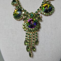 Vintage Juliana Necklace Watermelon Rivoli Rhinestone Tassel Please READ
