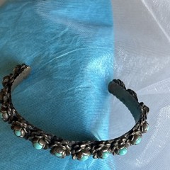 Vintage Native American Style Childs Turquoise Flower Cuff Bracelet