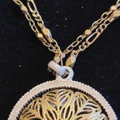 Sweet Romance Shelley Cooper 3D Domed Medallion Double Strand Necklace Brass 21″