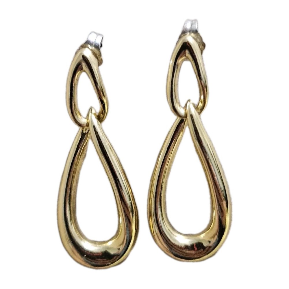 Gold Napier Double Hoop Stud Dangle Drop Earrings Vintage