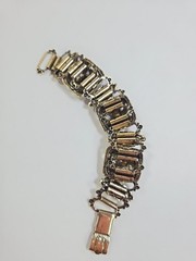 Vintage Victorian Revival Opaline Glass Faux Pearl Book Chain Bracelet
