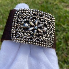 Antique Cut Steel Artisan Redesigned Shoe Buckle Clip On Thick Leather Bracelet