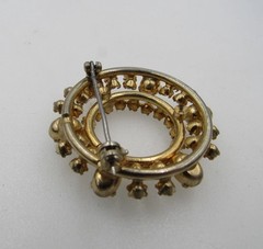 Vintage Crystal AB Rhinestone Wreath Circle Brooch Gold Tone A3