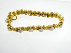 Vintage Designer Panetta Goldtone Metal and Opaline Glass Link Bracelet 7 Inches