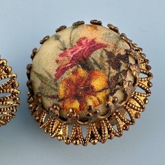 Vintage West Germany Earrings Sugared Florals Gold Tone Filigree Round Clip On
