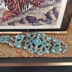 VCLM Aqua Crystal Turquoise Rhinestone Choker – High End Costume Piece Marked