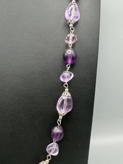 Long Purple Pink Lucite Acrylic Bead Necklace Silver Tone