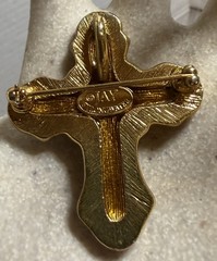 Jay Strongwater Swarovski Goldtone Crystal Faux Pearl Cross Brooch Pin