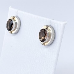 Vintage Sterling Silver 925 Brown Faceted Smoky Quartz Stud Earrings