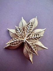 VINTAGE CORO Golden Textured Double Leaf Pin BROOCH ￼2.46”
