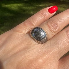 Vintage Soviet USSR 875 Silver Kubachi Niello Gilt Ring Hand Carved Ornate Band