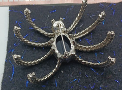 Vintage Clear Rhinestones & Black Glass Spider Brooch Pin 3.5 Inches Halloween