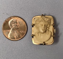 Rare Antique Lava Stone Cameo Left Facing Goddess 7/8″ Brooch Pin 4.4g Italia