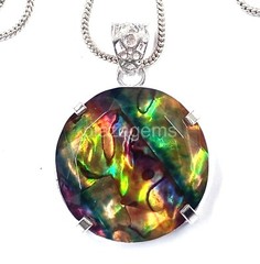 Natural Ammolite 61.5 Ct EGL Opal-Like Organic Doublet 925 Silver Pendant 4HKZ
