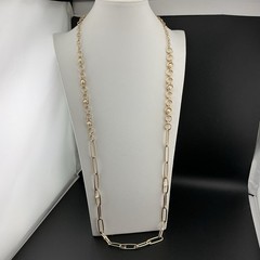 Vtg NineWest Necklace GoldT Paperclip & Round Link Chains Faux Pearls NWT 38-41”