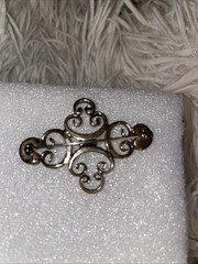 Opalescent Gemstone Gold and White Brooch with Filigree Design