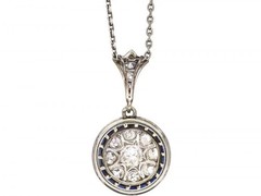 Art Deco Style Lab-Created Diamond & Sapphire Wedding 14k White Gold FN Pendant