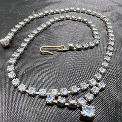 Vtg Blue Rhinestone Choker 14″ Necklace Dainty Silver Tone Party Jewelry Glame
