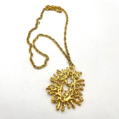 Vintage Gold Tone Brutalist Abstract Coral Textured Statement Pendant Necklace