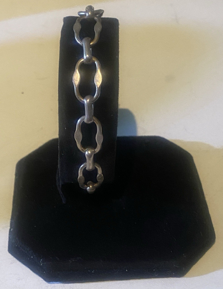 Vintage Modernist 950 Fine Silver Oval Link Bracelet 7.5″ Hand Hammered 10.8g