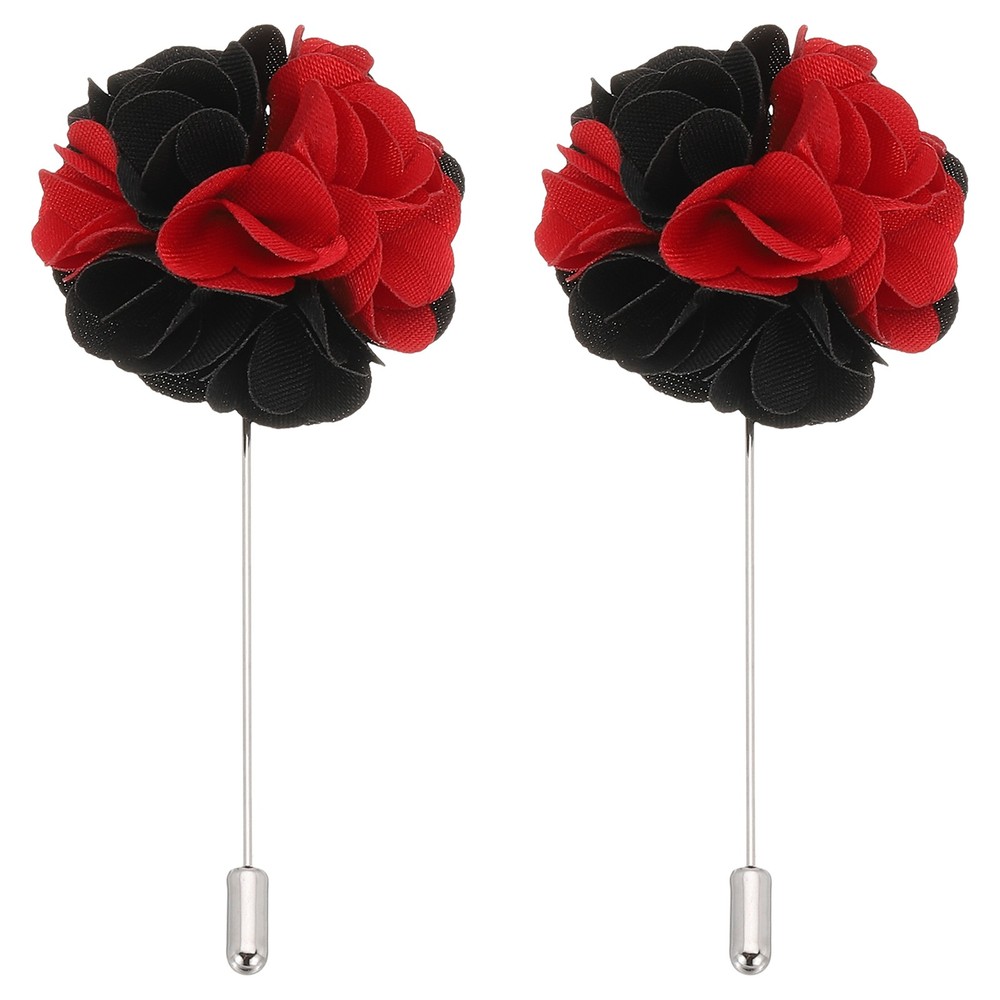 2 Pcs Flower Boutonnieres Pin Lapel Pin for Men Camellia Flower Black/Red