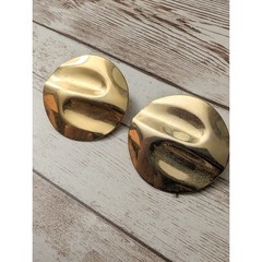 Vintage Clip On Earrings – Pushed In Gold Tone Circle Large – Multiple Marks