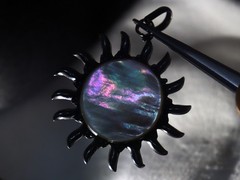 Real Mother Of Pearl White/Colorless Gem Sun Vintage 925 Silver 2.5 Inch Pendant