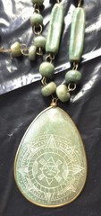 Green Vintage Aztec Sun Pendent Necklace/ Hand Carved Agate New